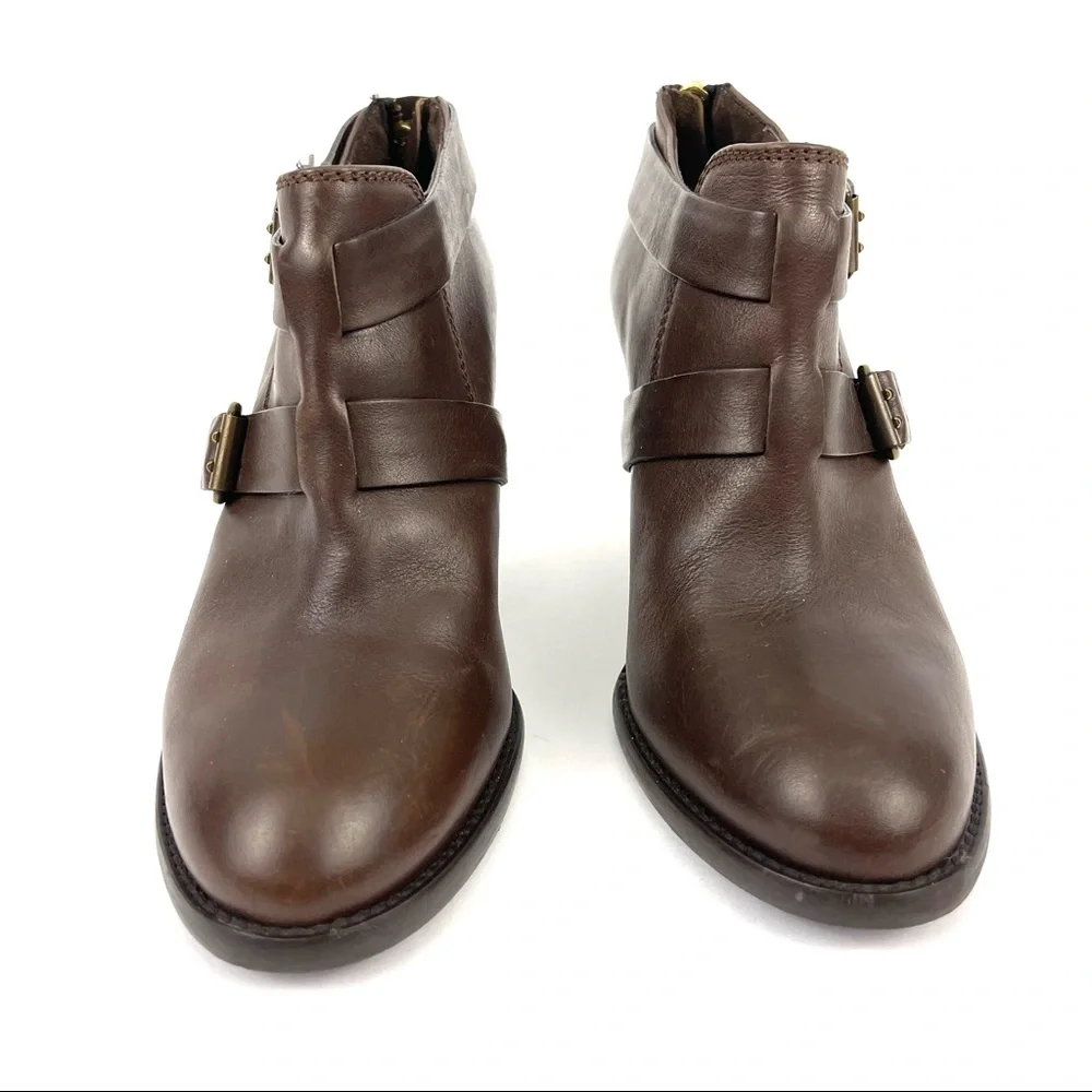 J. Crew Brown Leather Buckle Ankle Booties Made in Italy